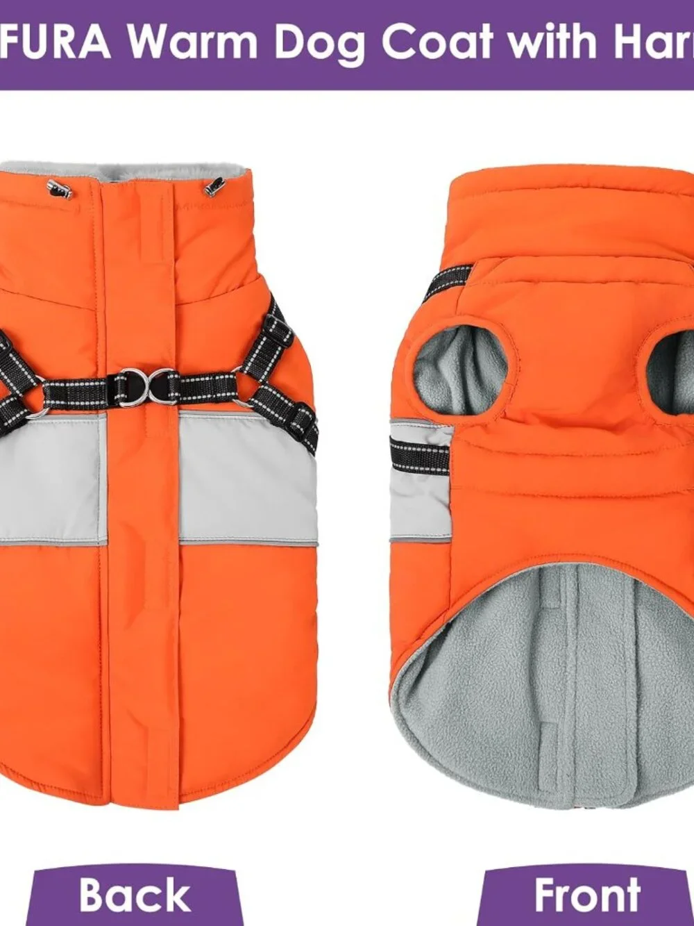 Dog Coat, XXL Dog Jacket Winter with Harness Built in